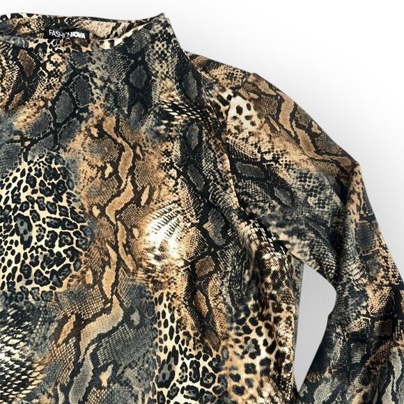 Fashion Nova Bodycon Dress 1X Multi Chic Snakeskin Print Mock Neck Party Outfit - Picture 5 of 11